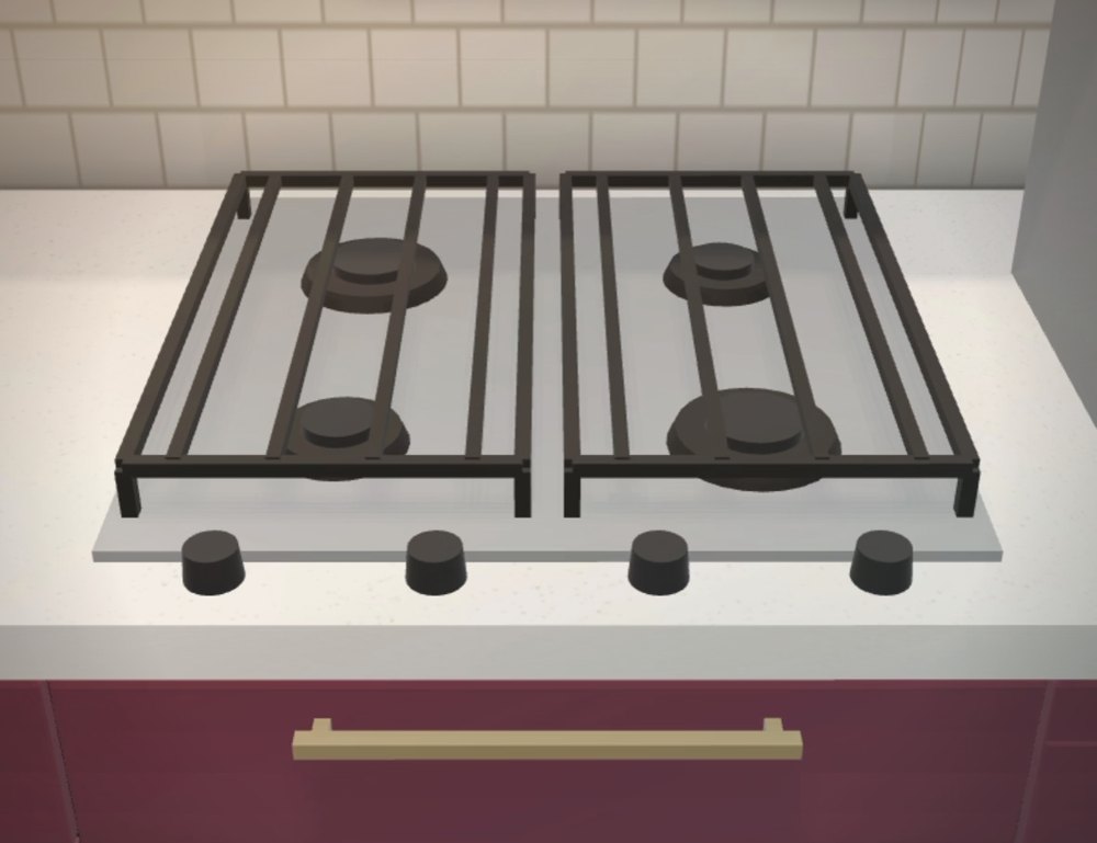 Close-up of a gas hob in the 3D kitchen planner